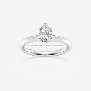 Anillo de compromiso/aniversario de boda de oro blanco de 14k/18k con diamante cultivado en laboratorio IGI, corte pera, estilo vintage, regalo para mujer - Product Image 5