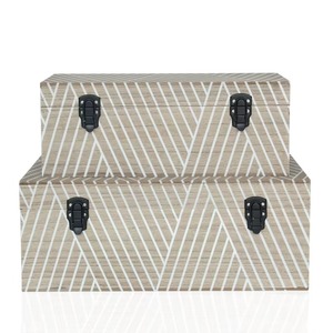 Geometric Pattern Wooden Trunk <b>Box</b> <b>Decorative</b> <b>Storage</b> Chest <b>For</b> Home Organization Stylish Interiors And Multi Purpose <b>Storage</b> - Product Image 2