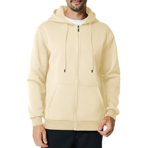 Men's Hooded <b>Zipper</b> <b>Sweatshirt</b> Solid Color Fleece Casual Autumn Wear Regular Fit 100% Cotton Knitted Breathable Design - Product Image 1