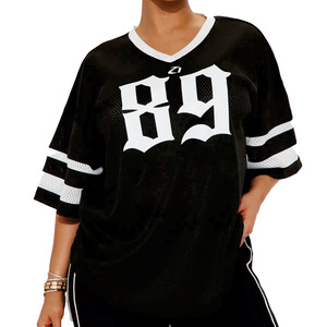 Trendy Custom Logo Boxy Cropped <b>Tops</b> Sports American Football Jersey Oversized Tee Unisex Clothe Football Streetwear Mesh Jersey - Product Image 4