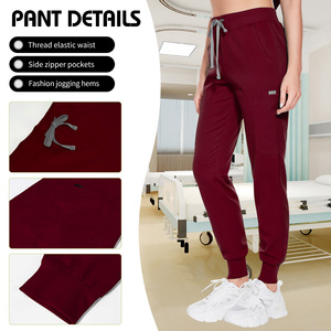 Conjuntos de Uniformes Médicos para Mujer SBUN INTERNATIONAL, Pantalones con Cordón Ajustable y Blusas de Punto de Algodón y Poliéster Marrón con Protección Contra Agujas - Product Image 6