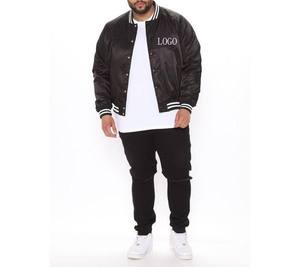 Men's Black Bomber Jacket With White Stripe Trim Embroidered Logo Front <b>Button</b> Closure Regular Fit Autumn Casual Style - Product Image 2