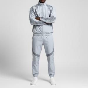 Ensemble de survêtement sportif coupe-vent pour homme, noir et bleu, avec blocs de couleur, fermeture éclair intégrale, coupe régulière, en nylon, idéal pour l'automne - Product Image 3