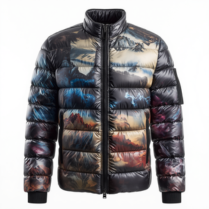 Veste matelassée d'hiver pour homme en polyester, col montant, imperméable, coupe-vent, décontractée, coupe ajustée, noire, à capuche, fermeture éclair, taille standard - Product Image 2