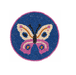 Sous-verre perlé de luxe Papillon Bleu Rose Bohème, Napperon de table décoratif, Tapis et dessous-de-plat perlés - Product Image 1