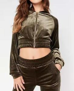 Conjunto de Terciopelo para Mujer con Logotipo Personalizado, Chaqueta Deportiva con Cremallera y Pantalones Acampanados, Sudadera con Capucha, Chándal de 2 Piezas, Ropa de Terciopelo para Mujer - Product Image 4