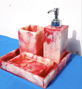 Modern Square Resin Bathroom Set With Soap Dispenser Toothbrush <b>Holder</b> And Trays Easy To Clean - Product Image 2