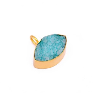 Conector de Piedra Preciosa Azul Druzy Hecho a Mano, Forma Marquise, Chapado en Oro, para Joyería DIY - Product Image 1