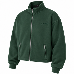Custom Unisex Oversized Cropped Full Zip Sweatshirt <b>Jacket</b> Stand Collar Fleece Outerwear with Zipper Pockets OEM Private Label - Product Image 3