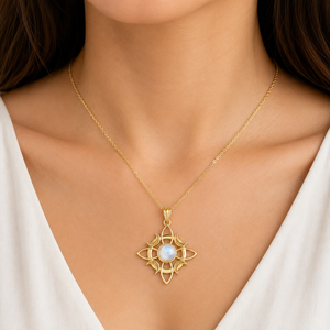 Colgante de Piedra Lunar Natural Sol y Luna, Tono Dorado, Estilo Bohemio, Latón, Hecho a Mano, Joyería de Piedras Preciosas de Diseño, Regalo Único para Mujeres - Product Image 6