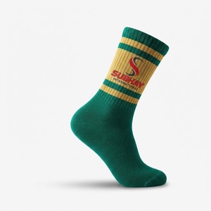 Subhay International Logo Crew <b>Socks</b> <b>Blue</b> Orange Geometric Pattern Unisex Adult - Product Image 2