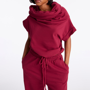 Custom Luxury 2-Piece Summer Yoga <b>Set</b> Hooded Jacket High Waist Flared Pants Breathable Eco-Friendly 100% Cotton Women Jogger <b>Set</b> - Product Image 5