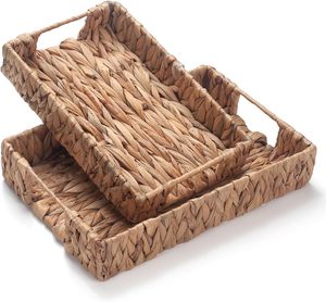 <b>Rectangular</b> Serving Tray for Coffee Table Natural <b>Storage</b> <b>Baskets</b> with Handles for Home and Kitchen Decor Set of 2 - Product Image 1