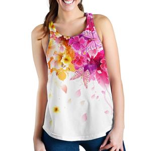 Camiseta sin mangas con estampado floral para mujer, cuello redondo, transpirable, de poliéster tejido, estilo casual, estampado digital, adornada con plumas - Product Image 5