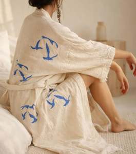 Kimono de playa fluido con presillas para atar, cárdigan abierto con estampado gráfico, cubrebañador, bata kimono. - Product Image 3