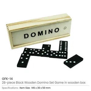 Jeu de dominos en bois noir de 28 pièces dans une boîte coulissante, pièces à thème numérique - Product Image 4