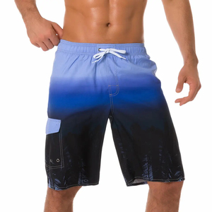 Shorts de plage dégradés bleus pour hommes avec poches, séchage rapide, taille élastique, décontractés, 100 % polyester - Product Image 3