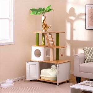 Cabinet-Integrated Cat Tree Tower for Cats' Scratching & Play - Product Image 3