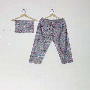 Conjunto de Pijama Floral con Estampado Artesanal de Jaipur - Ropa de Dormir de Algodón Artesanal, Ropa de Dormir y de Estar por Casa de Verano Estilo Bohemio para Mujer, Regalo - Product Image 3