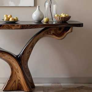 Table console moderne en bois massif naturel fait main, fabriquée au Vietnam, marque Luxali, meubles de salon - Product Image 2