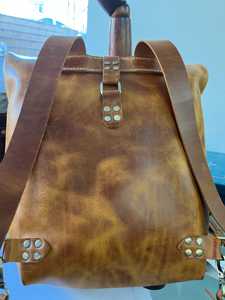 Genuine Leather Anti-Theft <b>Roll</b> Top <b>Backpack</b> Vintage <b>Backpack</b> Bag Unisex Waterproof Travel Day Pack Zipper LTBP-0288 - Product Image 4