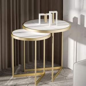 Premium Quality Metal Luxury Furniture Nested <b>Table</b> <b>Set</b> Gold Plated Round End <b>Table</b> Cabinet for Living Room, Drawing Room - Product Image 5