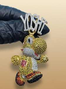 Colgante de dibujos animados de Yoshi, plata de ley 925, oro de 18 quilates, moissanita, corte brillante redondo, estilo hip hop, regalo unisex - Product Image 5