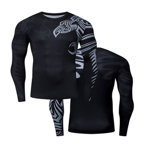 <b>Men's</b> Full Sleeve Rash Guard Black Gray Tribal Eagle Print Quick Dry Breathable UPF50+ <b>Compression</b> Shirt Polyester/Nylon <b>for</b> MMA - Product Image 1