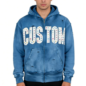 Sweat-shirts à capuche en tissu French Terry de haute qualité, avec logo personnalisé, effet délavé, style vintage, fermeture éclair, à prix raisonnables. - Product Image 2