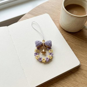 Beautiful Macrame <b>Key</b> Chain with Small Bell <b>Bag</b> Charm For Aesthetic Photography Prop And Styling Accessory From India - Product Image 3