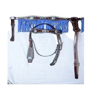 Vente directe d'usine de qualité supérieure en cuir véritable Western équestre Headstall Plastron ensemble pour équitation course prix de gros - Product Image 1