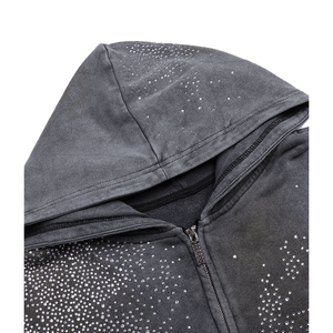 Sudadera con capucha y cremallera para hombre, con diseño abstracto de galaxia y pedrería, efecto lavado ácido, gris vintage 2026, oversize, estilo streetwear Y2K, con brillo efecto polvo de estrellas - Product Image 2