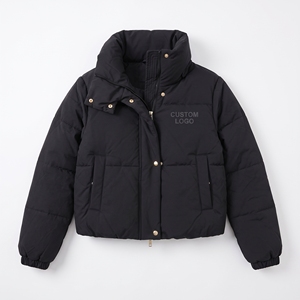 Womens <b>Cropped</b> <b>Puffer</b> <b>Jacket</b> Custom Logo Hooded Padded Quilted Winter Warm Short Trendy Coat Outdoor Streetwear Fashion - Product Image 1
