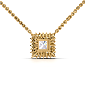 จี้เพชรทรงปรินเซสคัท 1 กะรัต ประดับด้วยเพชรทรงกลมเจียระไนแบบบริลเลียนท์ ดีไซน์วงแหวนสองชั้น ทองคำขาว ทองคำขาวผสม และทองคำโรสโกลด์ 18K สุดหรู - Product Image 2