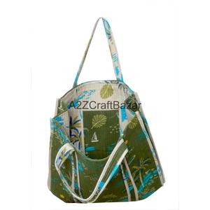 Indian Hand Block Quilted Striped 100% Cotton Large Tote <b>Bag</b> with Long Handle Eco-Friendly & Durable for Party & Daily Use - Product Image 3