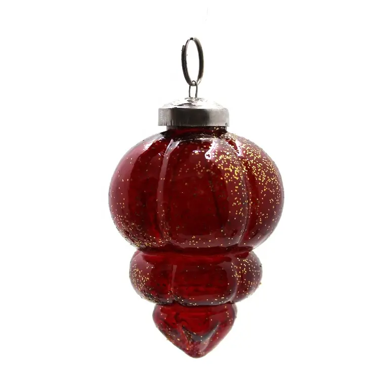 Red with Gold Glitter Iron Christmas Tree Hanging Glass Ornaments