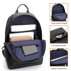 Minimalist PU Leather Anti-theft <b>Backpack</b> Zipper Closure Water Resistant 20-39L Capacity Polyester <b>Computer</b> Interlayer Unisex - Product Image 6