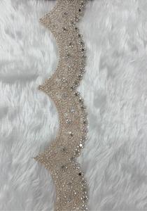 Embroidered Wholesale Pearl Bead Mirror Work Hand Look Scalloped Lace Trim Indian Ethnic <b>Kaftan</b> Saree Border Decorative Finish - Product Image 3
