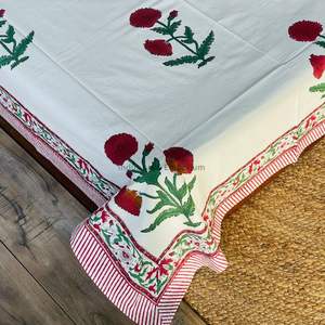 Juego de Sábanas con Estampado Artesanal Sanganeri de la India, Sábanas con Funda de Almohada - Product Image 5