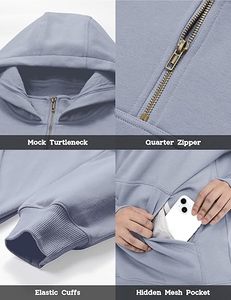 เสื้อฮู้ดซิป ¼ ตัว ผู้ชาย ไซส์ใหญ่ 400 แกรม ผ้าฝ้ายผสมโพลีเอสเตอร์เนื้อหนานุ่ม ระบายอากาศได้ดี สั่งผลิตจำนวนมาก พร้อมปักโลโก้ สำหรับใส่ในฤดูหนาว - Product Image 5