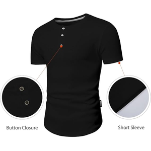 เสื้อเชิ้ตเฮนลีย์ทรงสลิมสำหรับผู้ชาย – เสื้อยืดออกกำลังกายคอกลมทรงยาวพร้อมกระดุม - Product Image 4