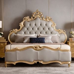 Elegant Palace French <b>Antique</b> Style Solid Mahogany Wood King Size Bedroom Set with Nightstands for Apartment & Hotel Use - Product Image 3