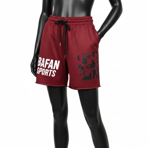 Shorts Deportivos Ligeros de Malla para Mujer, Tela de Poliéster de Alta Calidad 140 GSM, Color Granate, para Gimnasio y Entrenamiento, con Estampado de Goma - Product Image 6