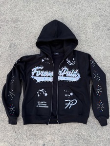 Men Heavyweight Zip Up Hoodie Custom Embroidery Patch Applique Oversized Streetwear Full <b>Zipper</b> <b>Sweatshirt</b> Private Label OEM - Product Image 4