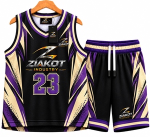 Venta al Por Mayor Directa de Fábrica ZIAKOT INDUSTRY, Jersey de Baloncesto Personalizado Negro, Dorado y Rojo, Cuello Redondo, Tejido de Canalé - Product Image 2