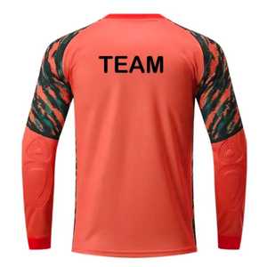 Camiseta de Portero de Fútbol Sublimada Personalizada, Manga Larga, Cuello en V, Absorbe la Humedad, Patrón Geométrico Rojo, Logotipo del Equipo en el Frente - Product Image 2