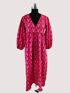 Vestido Casual Largo de Verano para Mujer, Estilo Bohemio, con Mangas Abullonadas y Estampado Floral, 100% Poliéster - Product Image 4