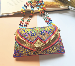 Handmade Mosaic Metal Mother of <b>Pearl</b> <b>Clutch</b> Bag Handmade Blue Stone Antique Ethnic <b>Clutch</b> from India - Product Image 6