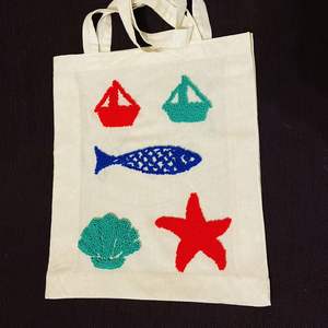 Bolsa de Mano de Lona de Algodón Hecha a Mano en India, con Bordado de Tortuga Marina, Diseño Único, Reutilizable, para la Playa, Viajes, Bolso de Hombro - Product Image 5