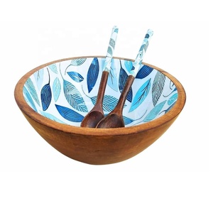 ชามไม้เคลือบลายดอกไม้สำหรับตกแต่งสลัดทำจากไม้มะม่วง - Product Image 6